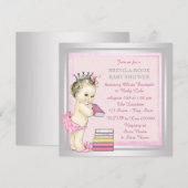 Roze en zilveren meisjes brengen een boek Baby sho Kaart (Voorkant / Achterkant)