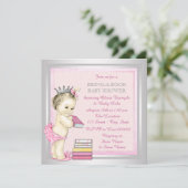 Roze en zilveren meisjes brengen een boek Baby sho Kaart (Staand voorkant)