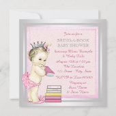 Roze en zilveren meisjes brengen een boek Baby sho Kaart (Voorkant)