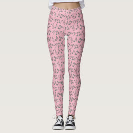 Roze en zilveren Muzieknoten Leggings