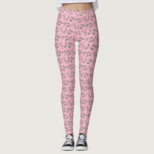 Roze en zilveren Muzieknoten Leggings (Voorkant)