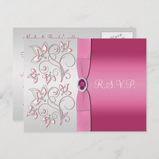 Roze en zilveren R.S.V.P. Briefkaart (Voorkant / Achterkant)