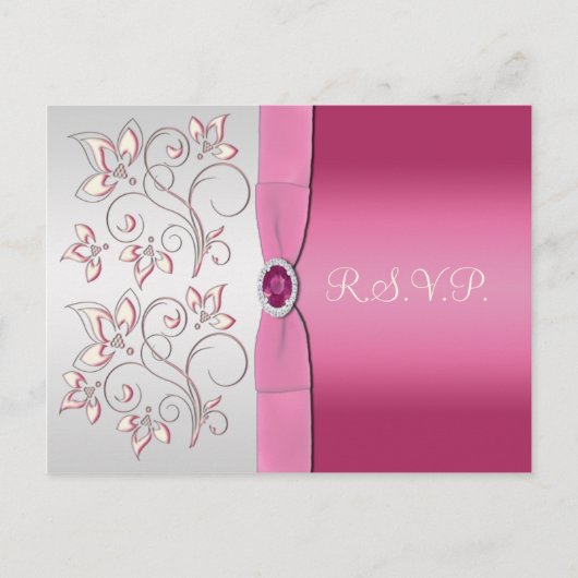 Roze en zilveren R.S.V.P. Briefkaart (Voorkant)
