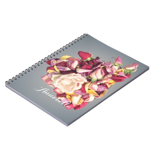 Roze en Zilveren Rose Boeket gepersonaliseerde naa Notitieboek (Linkerzijde)