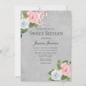 Roze en zilveren Rozen, gezoet 16 Invite Kaart (Voorkant)