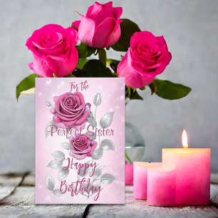 Roze en Zilveren Rozen Perfecte Verjaardag voor Zu Kaart