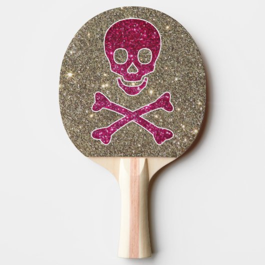 Roze en zilveren schedel Glitter Ping Pong Paddle Tafeltennisbatje (Achterkant)
