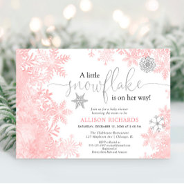Roze en zilveren sneeuwvlok winter meisje baby sho kaart