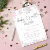 Roze en Zilveren Sneeuwvlok Winter Meisje Baby sho Kaart