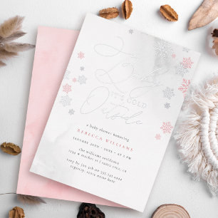 Roze en zilveren sneeuwvlokken Winter Baby Shower Folie Uitnodiging