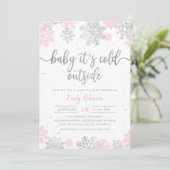 Roze en zilveren sneeuwvlokken Winter Meisje Baby  Kaart (Staand voorkant)