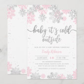 Roze en zilveren sneeuwvlokken Winter Meisje Baby  Kaart (Voorkant / Achterkant)