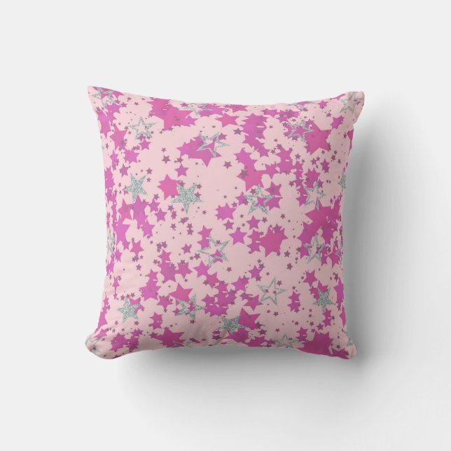 Roze en zilveren sterren kussen (Voorkant)