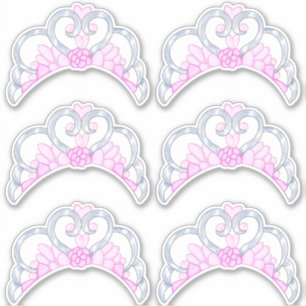 Roze en Zilveren Tiara Sticker Blad