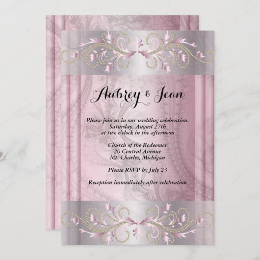 Roze en zilveren trouwuitnodiging kaart (Voorkant / Achterkant)