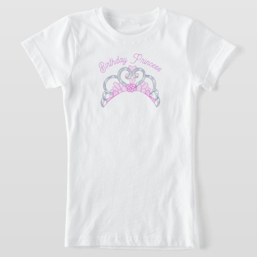 Roze en Zilveren Verjaardag Prinses Tiara T-shirt (Laagn)