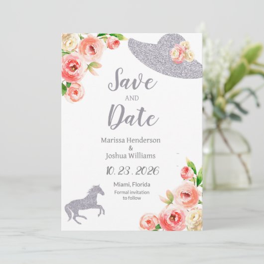 Roze en zilveren Vrijgezellenfeest Save The Date Kaart (Staand voorkant)