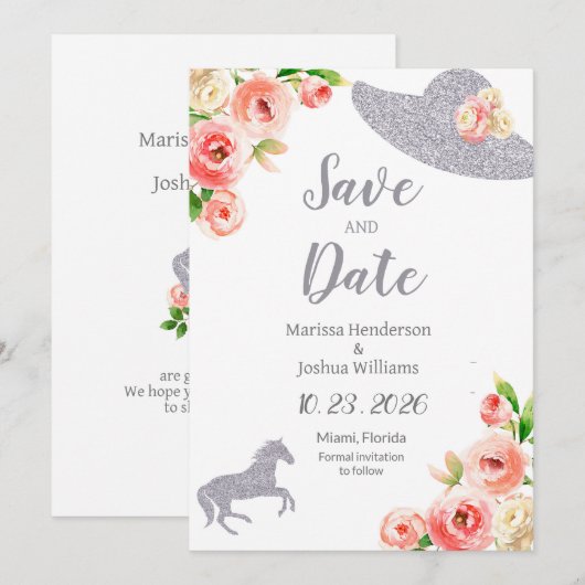 Roze en zilveren Vrijgezellenfeest Save The Date Kaart (Voorkant / Achterkant)