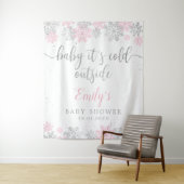 Roze en zilveren winter sneeuwvlokken meisje baby  wandkleed (In situ)