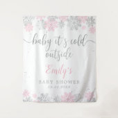 Roze en zilveren winter sneeuwvlokken meisje baby wandkleed (Voorkant)