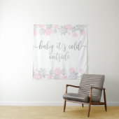 Roze en zilveren wintersneeuwvlokken wandkleed (In situ)