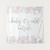 Roze en zilveren wintersneeuwvlokken wandkleed (Voorkant)