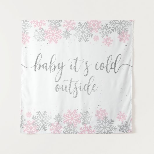 Roze en zilveren wintersneeuwvlokken wandkleed (Voorkant)