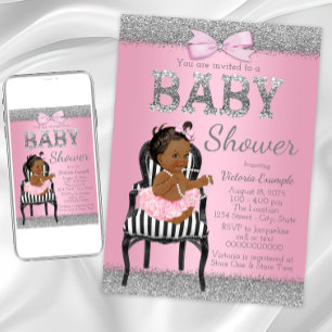 Roze en zilvergrijze etnische baby shower voor mei kaart