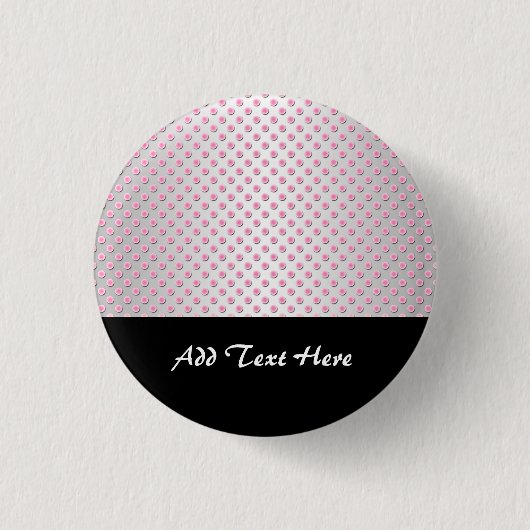 Roze en zilverwit stippenpatroon ronde button 3,2 cm (Voorkant)