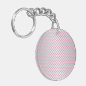 Roze en zilverwitte stippenpatroon sleutelhanger (Voorkant Links)
