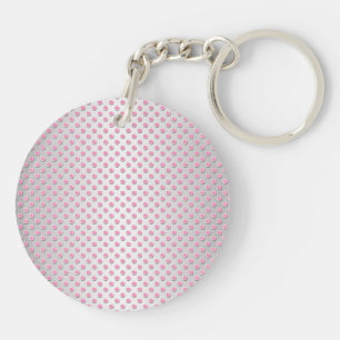 Roze en zilverwitte stippenpatroon sleutelhanger