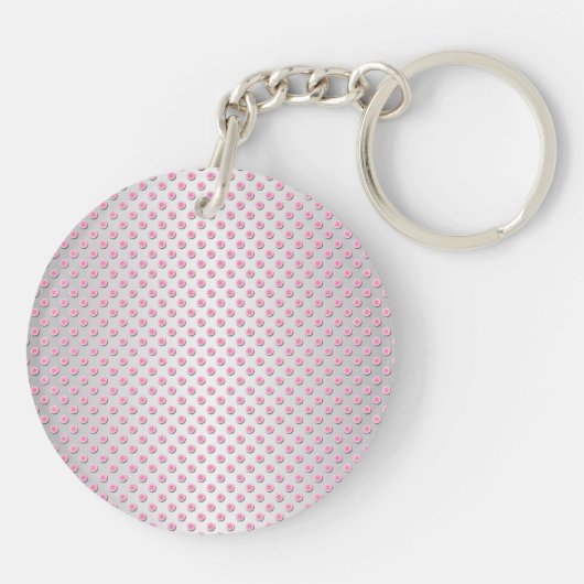 Roze en zilverwitte stippenpatroon sleutelhanger (Achterkant)