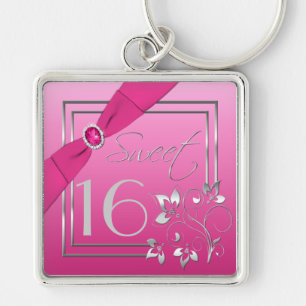 Roze en zilverzoete zestien Sleutelhanger