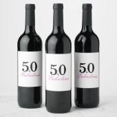 Roze en zwart 50 en Fabulous Birthday Wijn Etiket (Flessen)