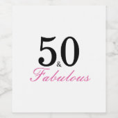 Roze en zwart 50 en Fabulous Birthday Wijn Etiket (Enkel label)