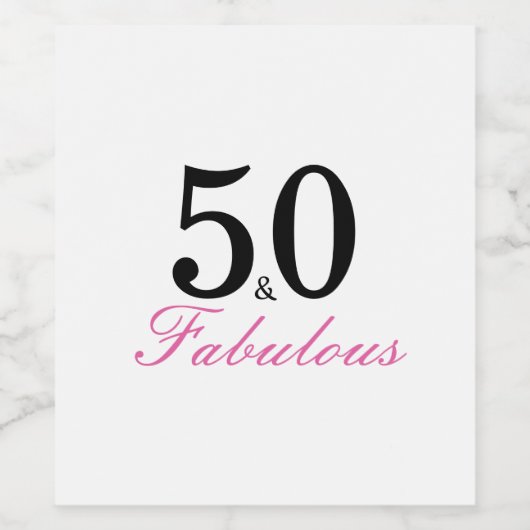 Roze en zwart 50 en Fabulous Birthday Wijn Etiket (Enkel label)