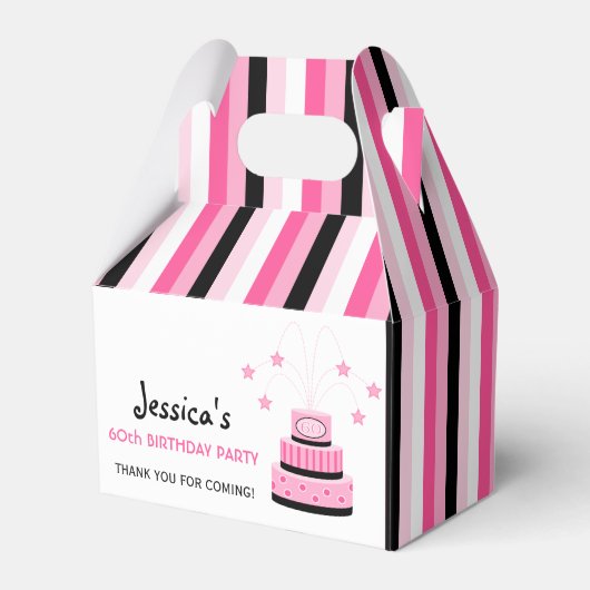 Roze en Zwart 60e verjaardag Cake Party Favor Box Bedankdoosjes (Voorkant Zijde)