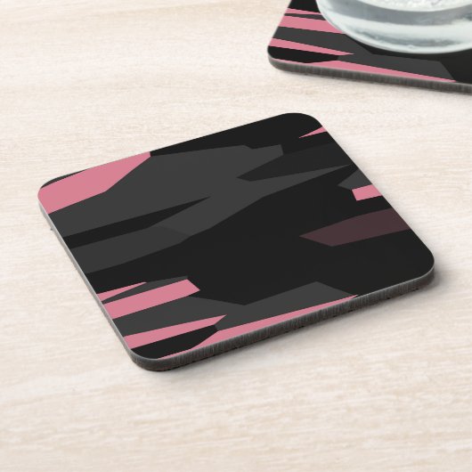 roze en zwart abstract bier onderzetter (Linkerzijde)