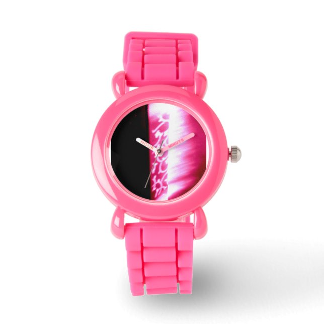 Roze en zwart abstract design horloge (Voorkant)