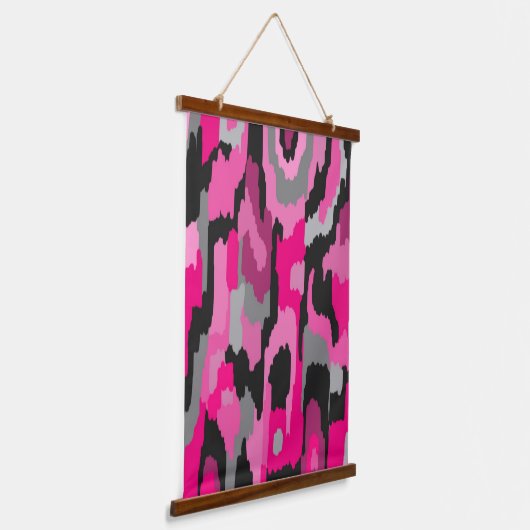 Roze en zwart Abstract Hangend Wandkleed (Gebogen)