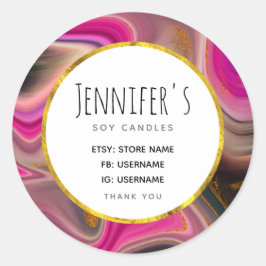 Roze en zwart Abstract met Gold Swirls Business Ronde Sticker