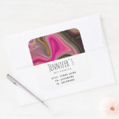 Roze en zwart Abstract met Gold Swirls Business Vierkante Sticker (Envelop)