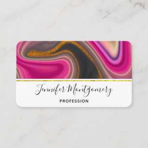 Roze en zwart Abstract met Gold Swirls Business Visitekaartje