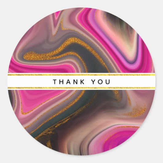 Roze en zwart Abstract met Gold Swirls Hartelijk d Ronde Sticker (Voorkant)
