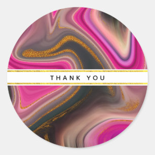 Roze en zwart Abstract met Gold Swirls Hartelijk d Ronde Sticker