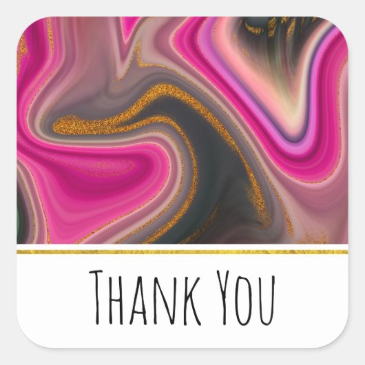 Roze en zwart Abstract met Gold Swirls Hartelijk d Vierkante Sticker (Voorkant)
