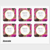 Roze en zwart Abstract met Gold Swirls-kaars Vierkante Sticker (Vel)