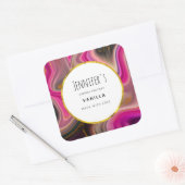 Roze en zwart Abstract met Gold Swirls-kaars Vierkante Sticker (Envelop)