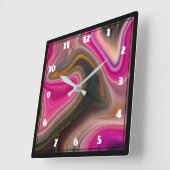 Roze en zwart, Abstract met Gold Swirls Large C Vierkante Klok (Hoek)