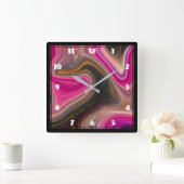 Roze en zwart, Abstract met Gold Swirls Large C Vierkante Klok (Huis)